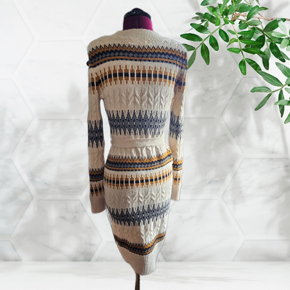 Lucky Brand Fair Isle Cardigan Knit Sweater Dress Aztec Geomteric Patterned - Picture 7 of 16